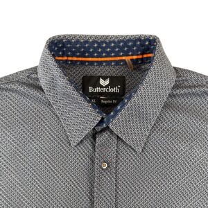 Buttercloth Button Down Shirt Mens XL Regular Fit Blue Geometric Pattern Stretch